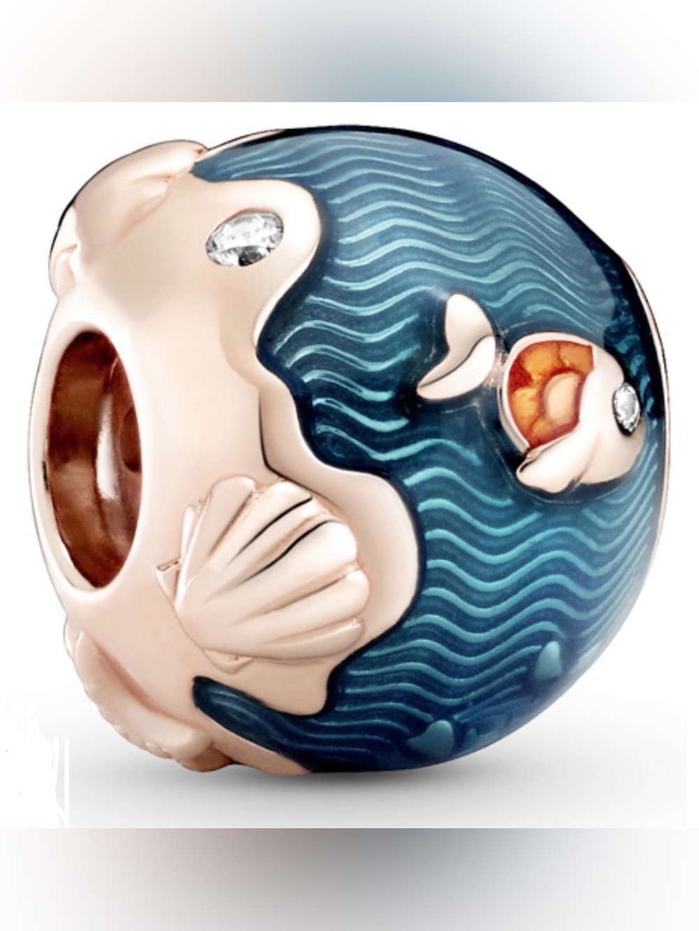Pandora Blue Enamel and Rose Gold Ocean Wave Charm